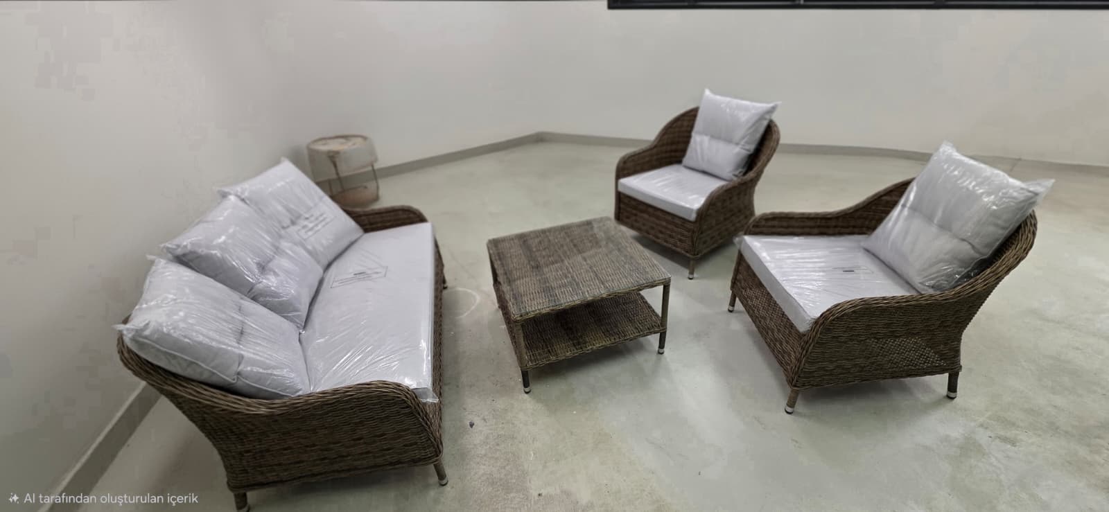 Rattanmöbel, Sitzgruppe, Gartenmöbel, Kissenbezüge, Tisch mit Ablage