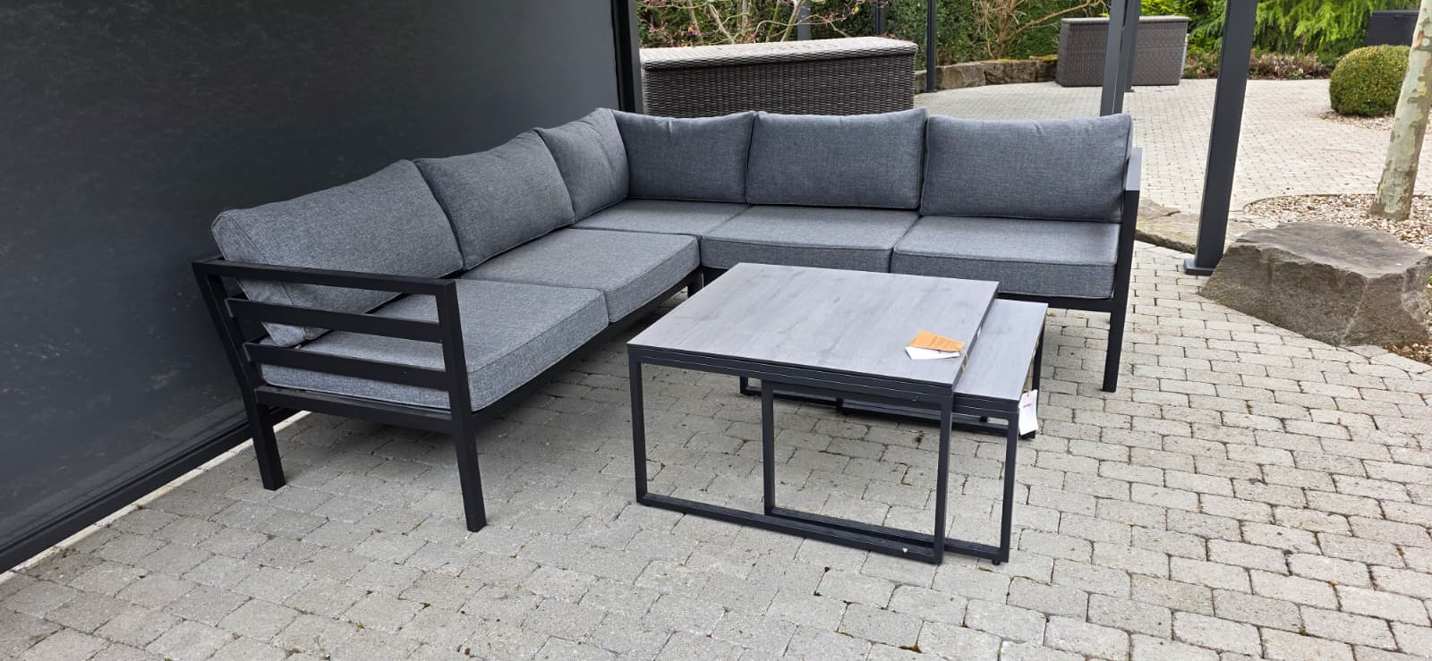 Sofa-Ecke, Gartenmöbel, Gepolstert, Grau, Metallrahmen