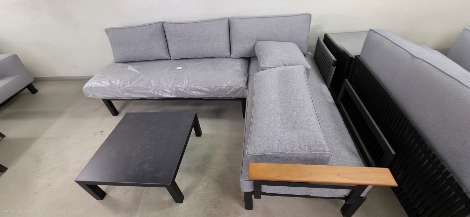 sofa, ecksofa, hellgrau, stoff, tisch