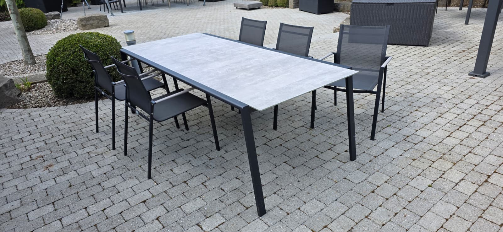 Gartenstuhl-Set, Esstisch, Metallrahmen, Grau, Outdoor-Möbel