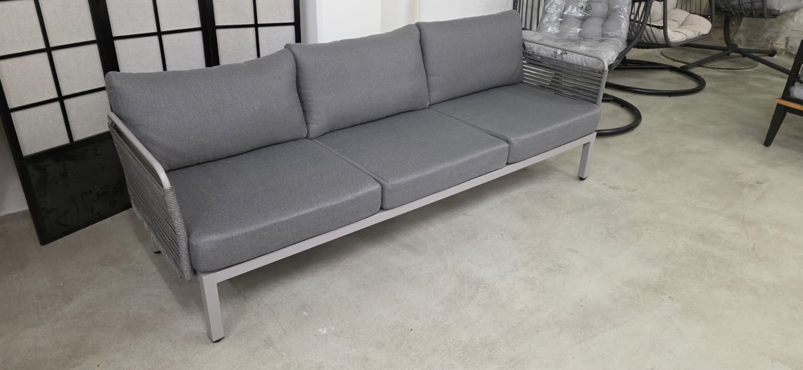 Sofa, Gartenmöbel, Körbe Korbgeflecht, Grau, Kissen